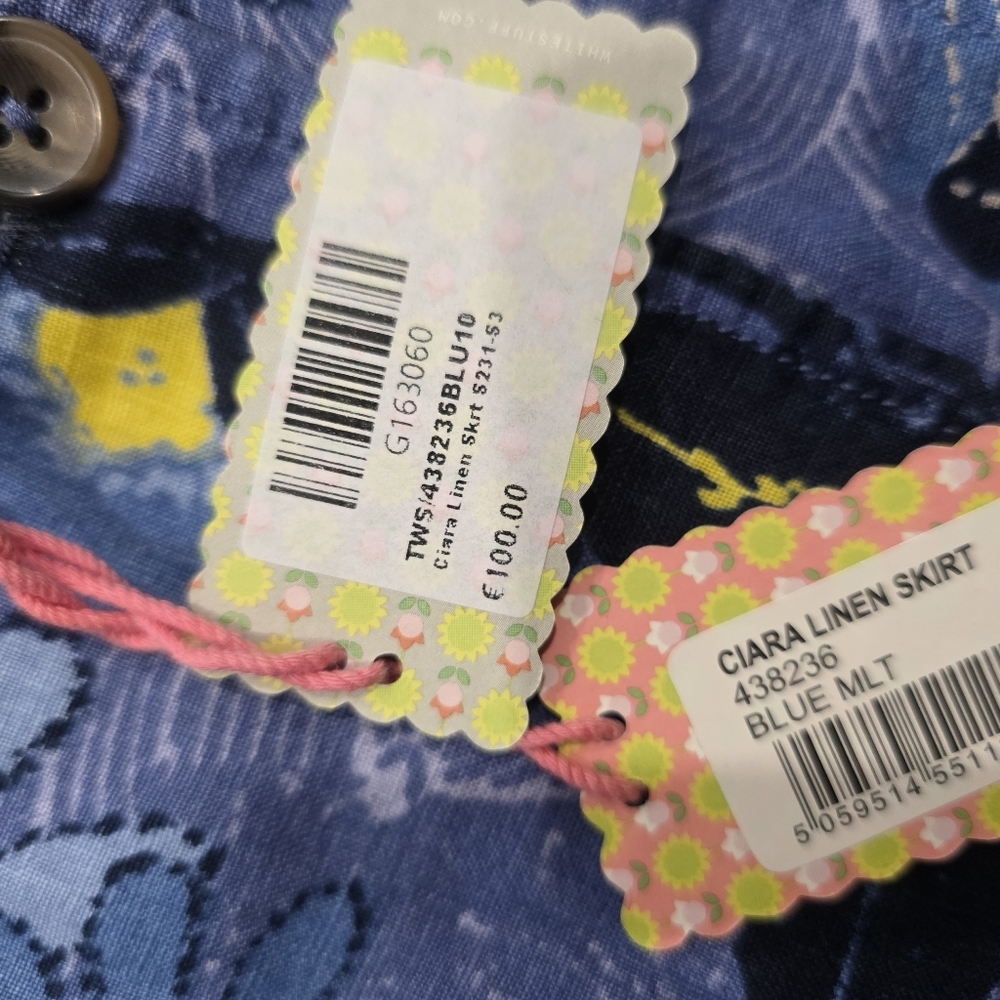 Nwt WHITE STUFF CHIARA LINEN SKIRT MIDI BLUE PAISLEY PRINT M Y2k Retro - Picture 9 of 16